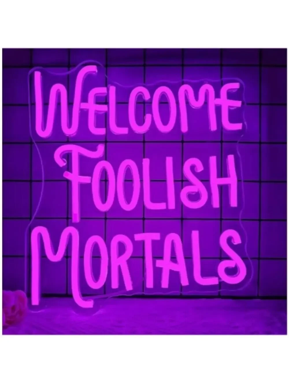 Welcome Foolish Mortals Neon Sign Dimmable Gothic Haunted Mansion LED Purple New